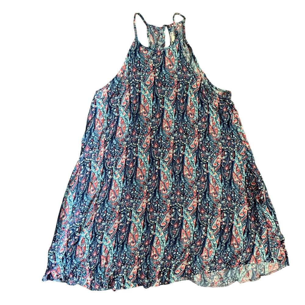 American Eagle Boho Paisley Shift Dress Pink Blue Sleeveless High Neck Small